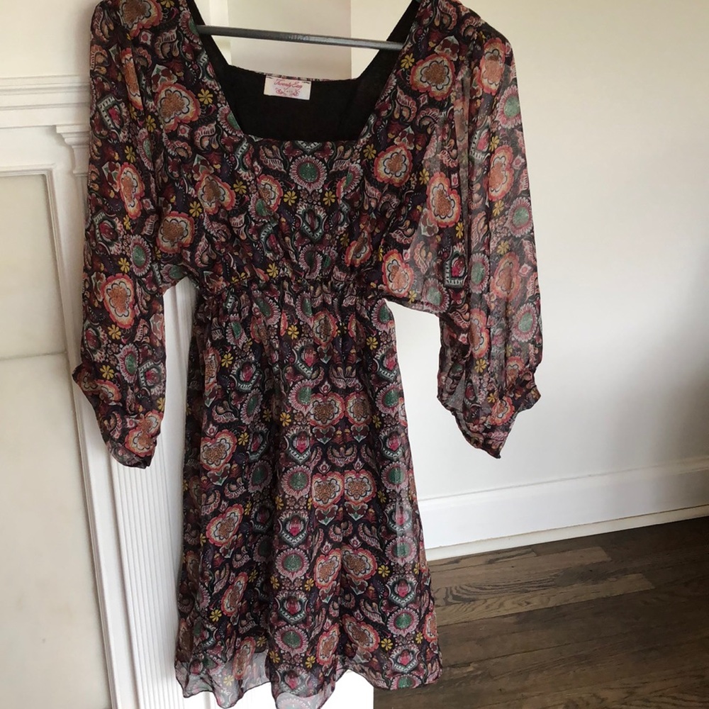 Kaos silk print dress with sheer full sleeves